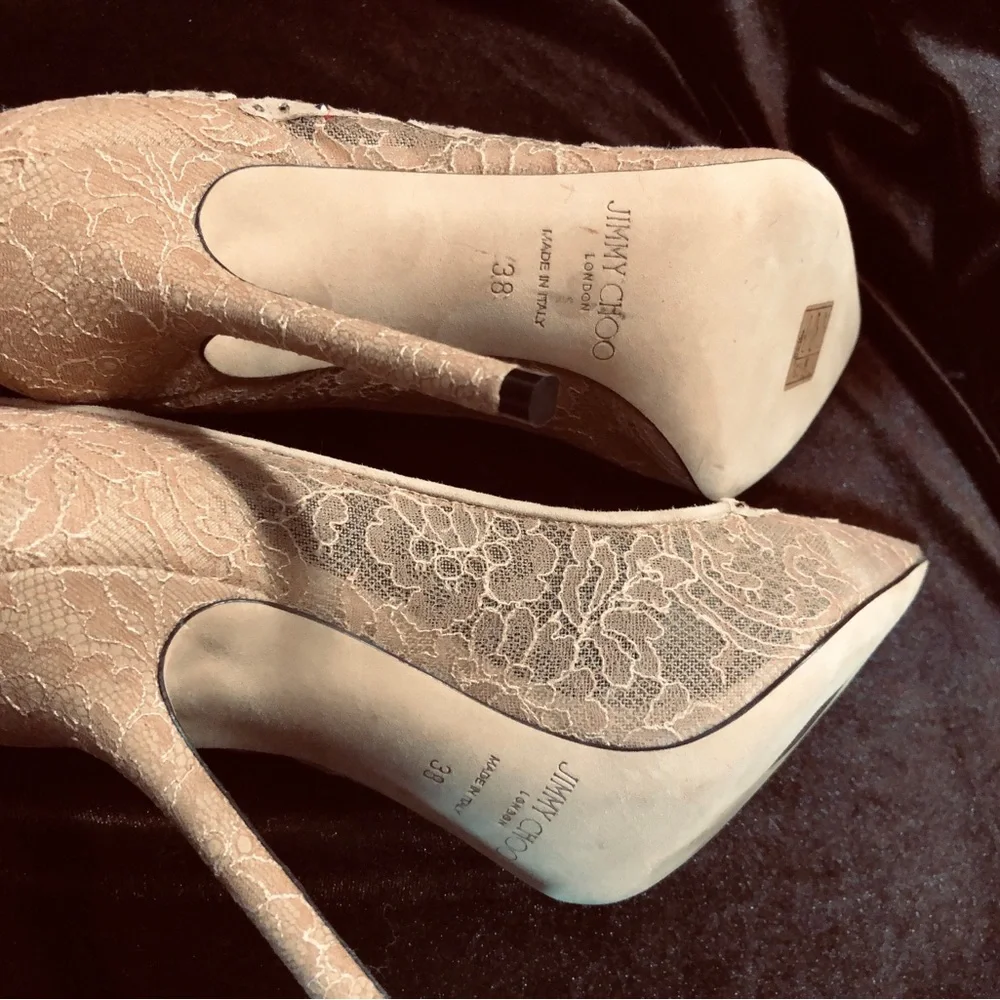 Jimmy Choo Women's Taupe Lace Pointed-Toe Pumps - Picture 8 of 14